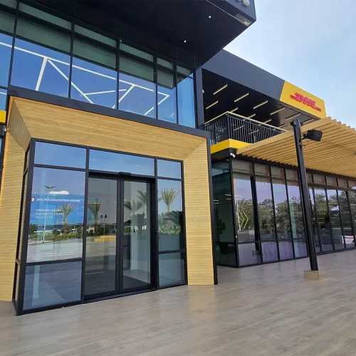 DHL Innovation centre main entrance and terrace